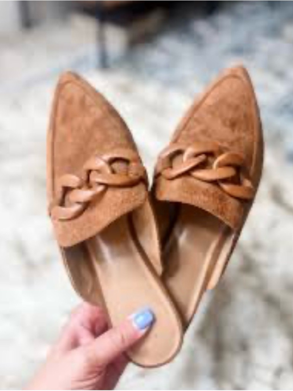 Women's Tan Suede Slip-On Loafers with Chain Accent